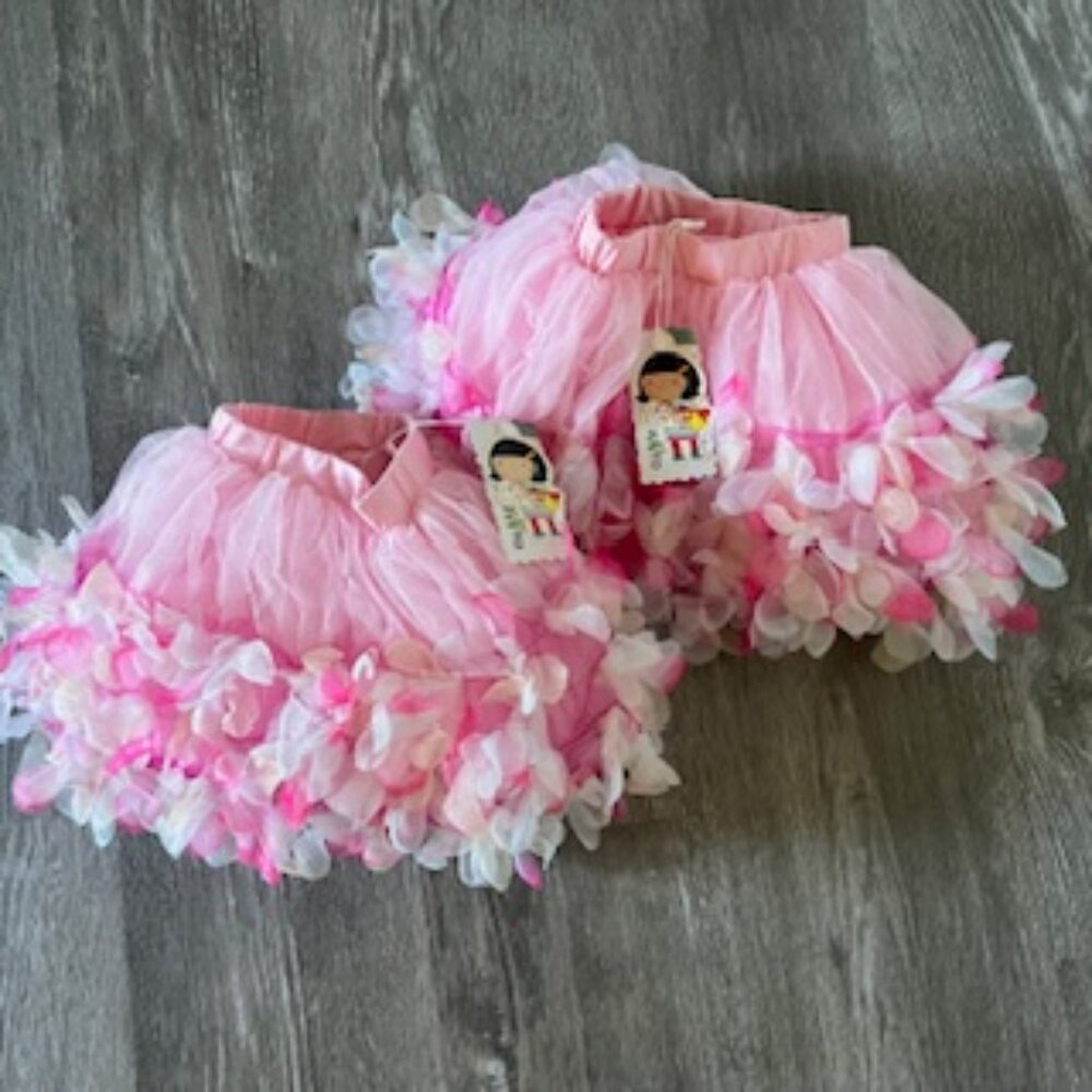 🧡3/15 NWT Bto Wto Pink Tutu Skirt Flower Petals Bundle x 2 Girls S 3-4